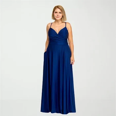 City Triangle Womens Juniors Plus Sleeveless A-line Dress In Blue