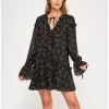 City Triangle Womens Long Sleeve Juniors Floral Babydoll Dress In Black