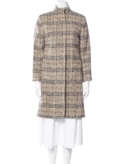 Pre-owned Cividini Baby Alpaca Plaid Print Coat In Neutral
