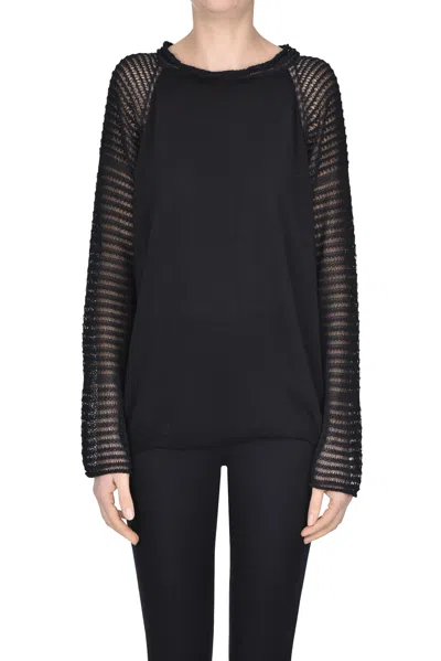 Cividini Contrasting Textured Sleeves Pullover In Black