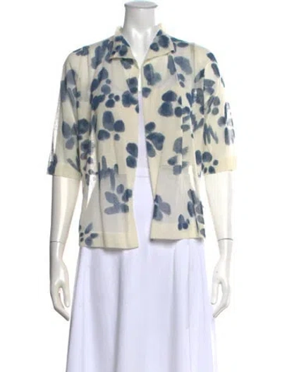 Pre-owned Cividini Floral Print Short Sleeve Top In White