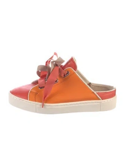 Pre-owned Cividini Leather Colorblock Pattern Sneakers In Orange