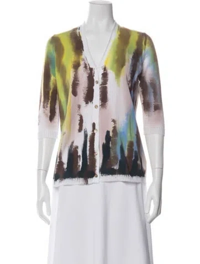 Pre-owned Cividini Patterned V-neck Top In White