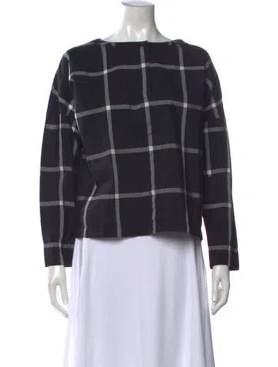 Pre-owned Cividini Plaid Print Crew Neck Top In Black