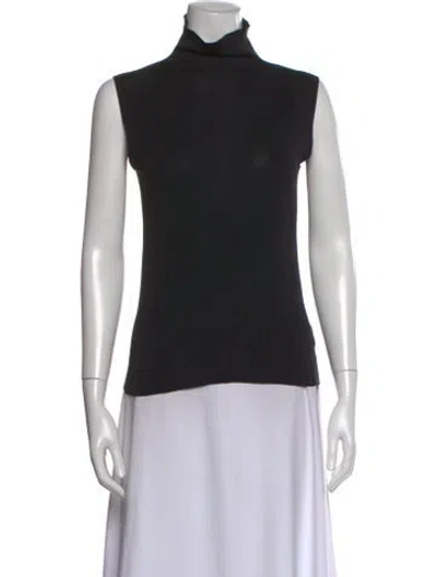 Pre-owned Cividini Silk Mock Neck Top In Black