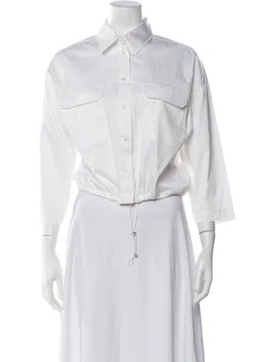 Pre-owned Cividini Three-quarter Sleeve Button-up Top In White