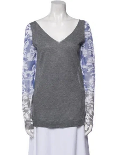 Pre-owned Cividini V-neck Long Sleeve Top In Gray