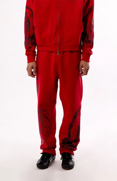 Civil Men's Bloom & Conquer Straight Leg Sweatpants In Red In Brown