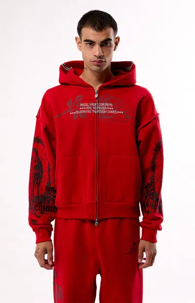 Civil Men's Bloom & Conquer Zip Up Hoodie In Red In Brown