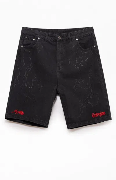 Civil Men's Cyber Core Regime Washed Black Baggy Denim Shorts