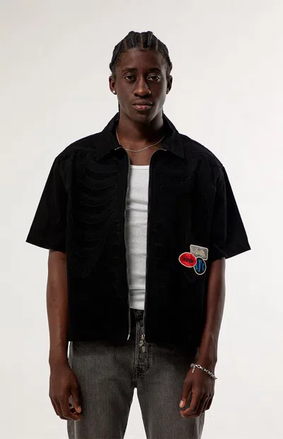 Civil Men's Dealer Vince Zip Up Short Sleeve Shirt In Black