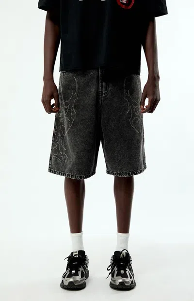 Civil Men's Hostile Bloom Baggy Denim Jorts In Black Denim
