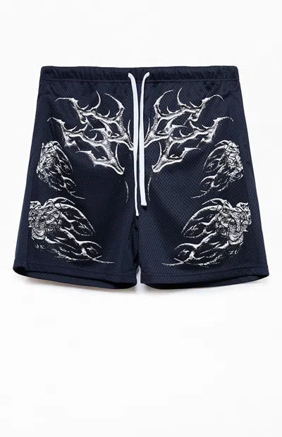 Civil Men's Splinter Sig Mesh Shorts In Navy In Blue