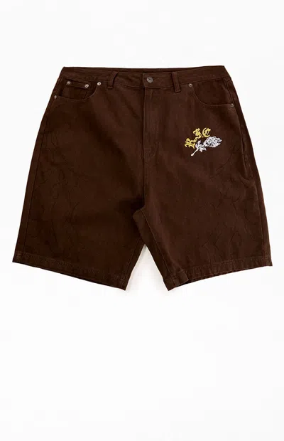 Civil Men's The Rose Dealer Baggy Jean Shorts In Brown In Multi