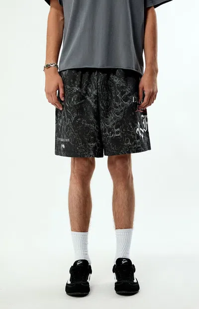 Civil Men's Thorns Camo Baggy Fleece Sweat Shorts In Black