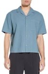 Civil Society Crepe Boxy Crop Resort Shirt In Blue