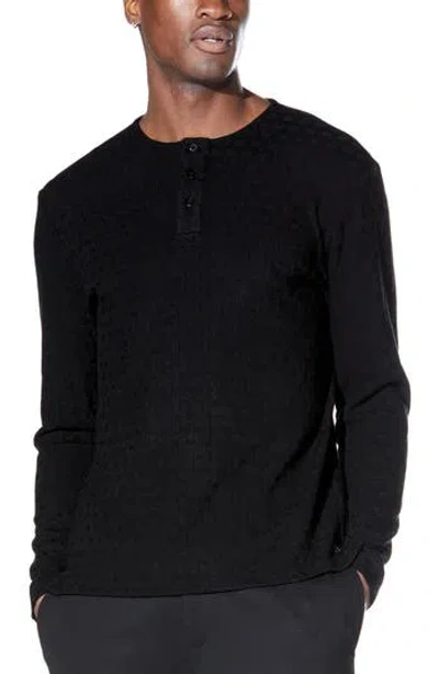Civil Society Jacquard Knit Henley Sweater In Black
