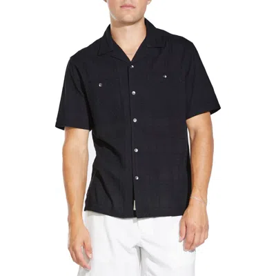 Civil Society Phillip Relaxed Fit Short Sleeve Cotton Button-up Resort Shirt In Black