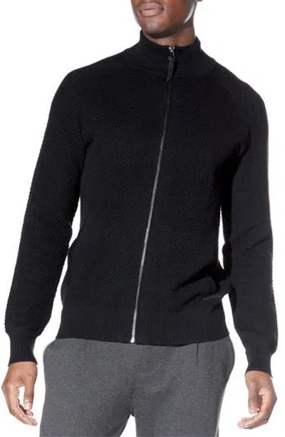 Civil Society Textured Cotton Full Zip Cardigan In Black