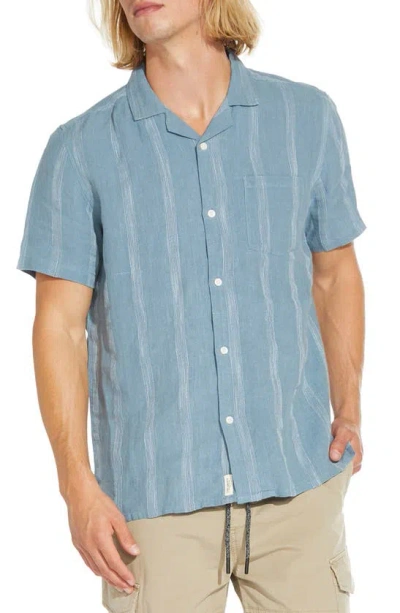 Civil Society Tonal Texture Short Sleeve Linen & Cotton Blend Button-up Shirt In Copen Blue