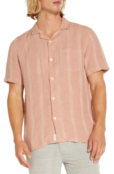 Civil Society Tonal Texture Short Sleeve Linen & Cotton Blend Button-up Shirt In Pink
