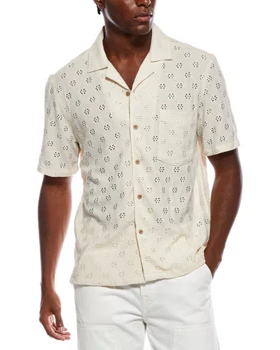 Civil Society Wake Relaxed Fit Diamond Pointell Button Front Shirt In Neutral