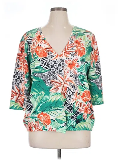 Pre-owned Cj Banks 3/4 Sleeve Blouse In Green