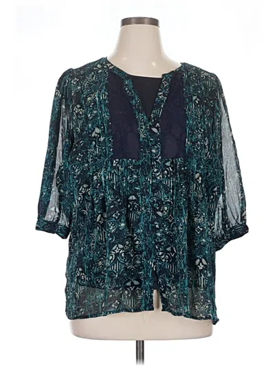 Pre-owned Cj Banks 3/4 Sleeve Blouse In Teal