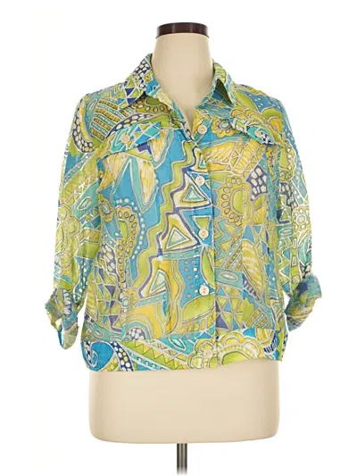 Pre-owned Cj Banks 3/4 Sleeve Button Down Shirt In Green