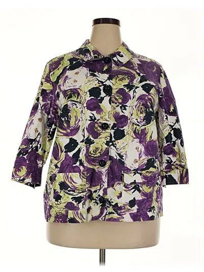 Pre-owned Cj Banks 3/4 Sleeve Button Down Shirt In Purple