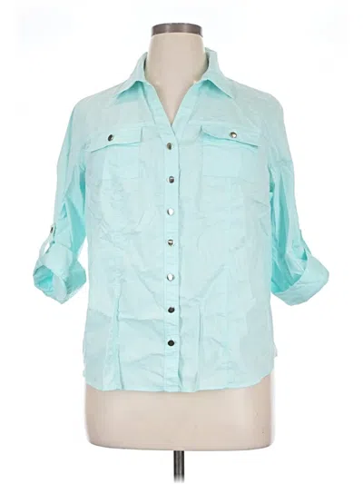 Pre-owned Cj Banks 3/4 Sleeve Button Down Shirt In Teal