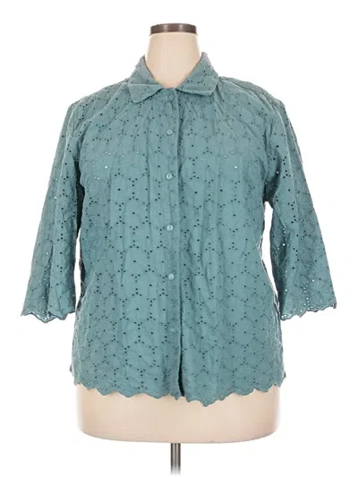 Pre-owned Cj Banks 3/4 Sleeve Button Down Shirt In Teal
