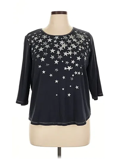 Pre-owned Cj Banks 3/4 Sleeve Top Black Stars Pattern Crew Neck Tops