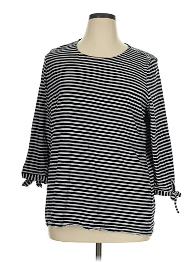 Pre-owned Cj Banks 3/4 Sleeve Top Black Stripes Pattern Boatneck Tops