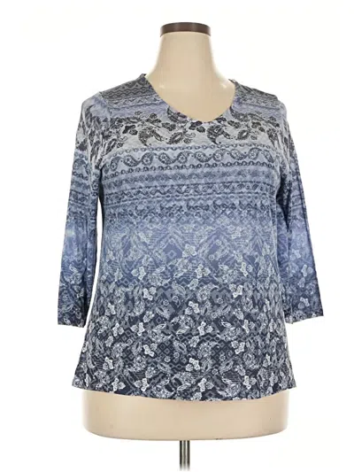 Pre-owned Cj Banks 3/4 Sleeve Top Blue V-neck Tops