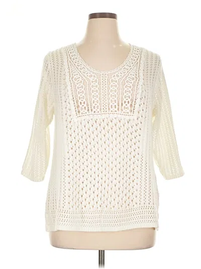 Pre-owned Cj Banks 3/4 Sleeve Top Ivory Crew Neck Tops In White