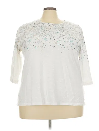 Pre-owned Cj Banks 3/4 Sleeve Top Ivory Stars Pattern Mock Neckline Tops
