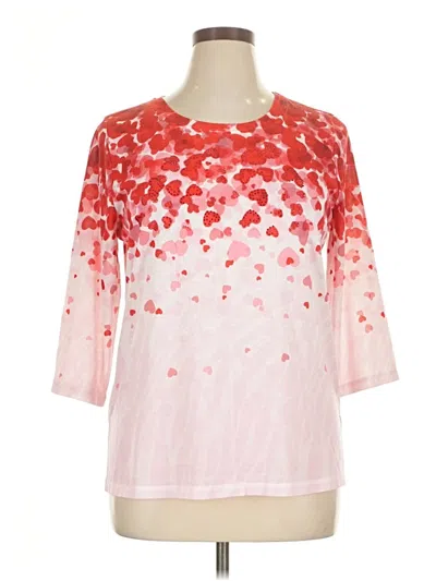 Pre-owned Cj Banks 3/4 Sleeve Top Pink Hearts Pattern Mock Neckline Tops