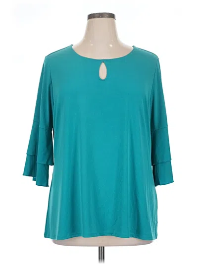 Pre-owned Cj Banks 3/4 Sleeve Top Teal Keyhole Neckline Tops