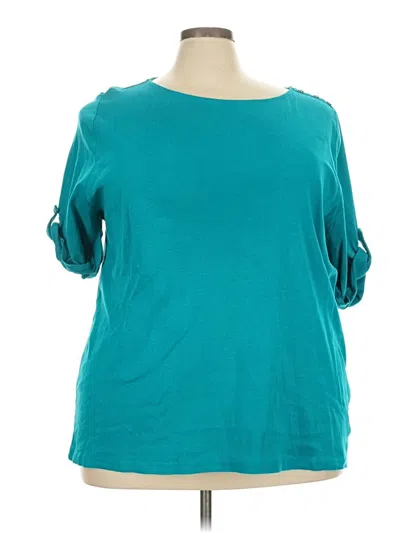 Pre-owned Cj Banks 3/4 Sleeve Top Teal Solid Pattern Boatneck Tops