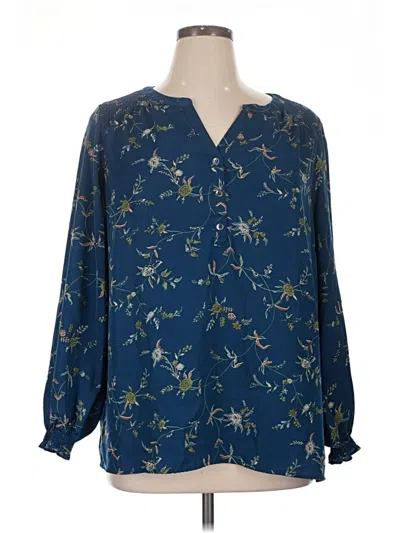 Pre-owned Cj Banks Long Sleeve Blouse In Blue