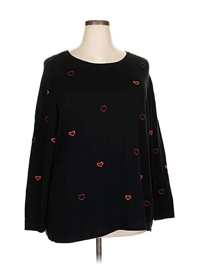 Pre-owned Cj Banks Long Sleeve Top Black Hearts Pattern Square Neckline Tops