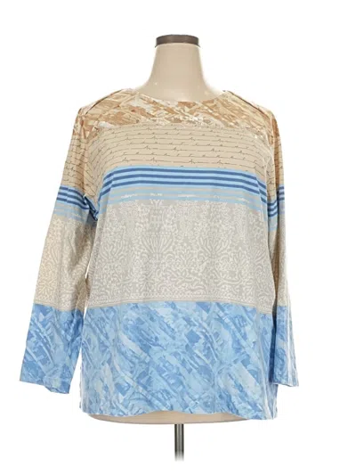 Pre-owned Cj Banks Long Sleeve Top Blue Crew Neck Tops