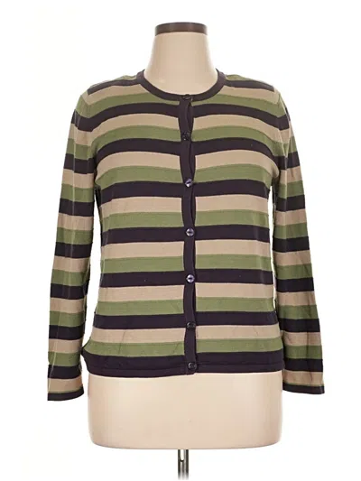 Pre-owned Cj Banks Long Sleeve Top Green Crew Neck Tops