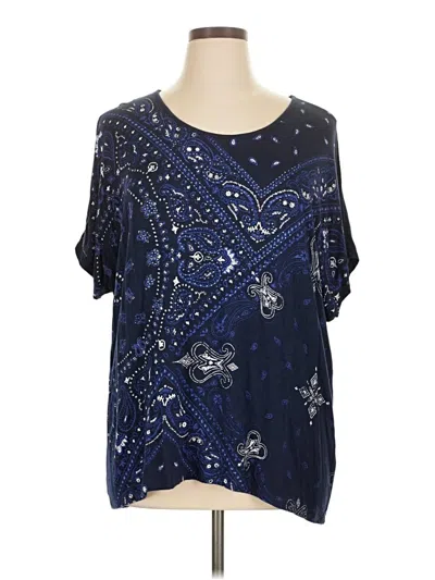 Pre-owned Cj Banks Short Sleeve Blouse In Blue