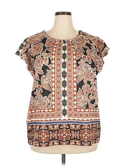 Pre-owned Cj Banks Short Sleeve Blouse In Brown