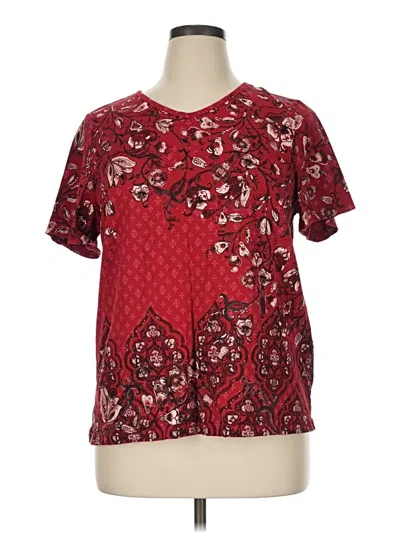 Pre-owned Cj Banks Short Sleeve Blouse In Burgundy