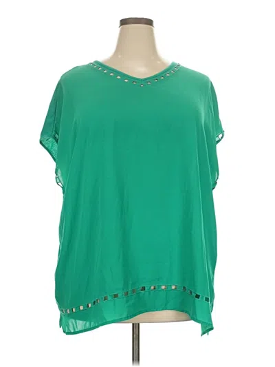 Pre-owned Cj Banks Short Sleeve Blouse In Green