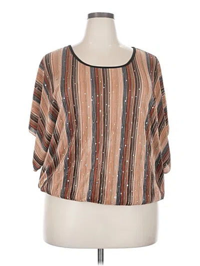 Pre-owned Cj Banks Short Sleeve Top Brown Square Neckline Tops