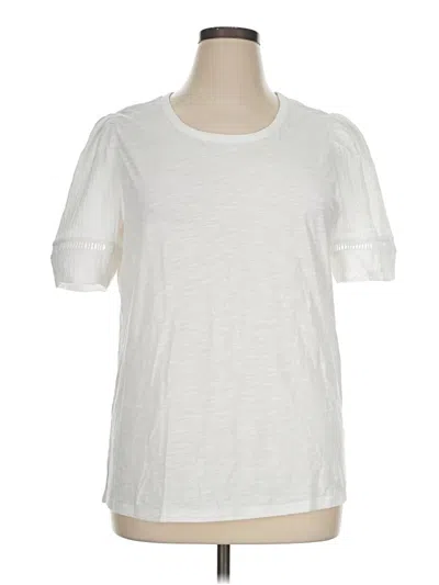 Pre-owned Cj Banks Short Sleeve Top White Crew Neck Tops